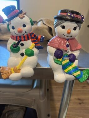 Christmas Vintage Shelf Sitter Mr and Mrs Snowman 1986